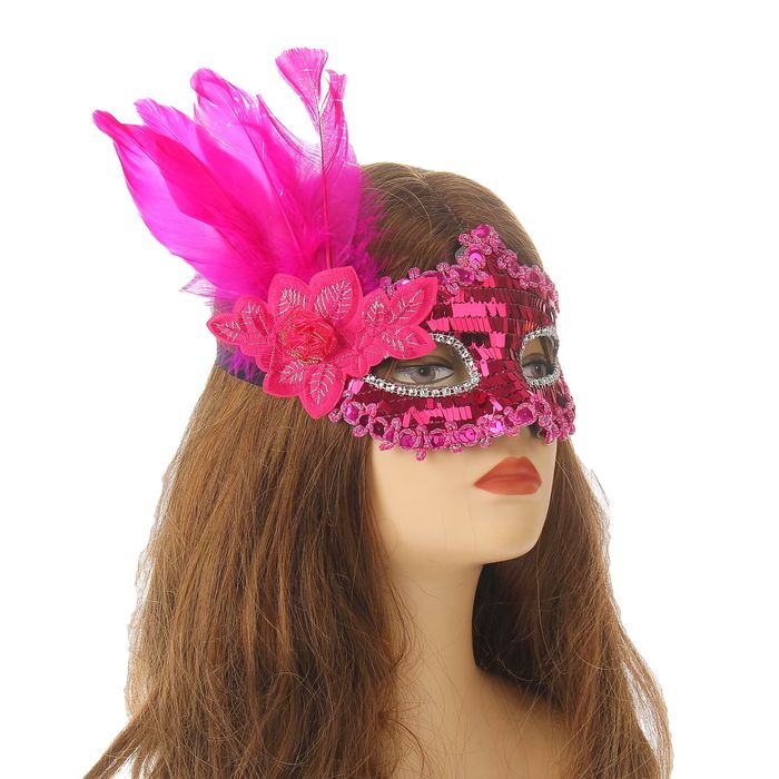 Карнавальная маска "Леди" с пером, цвет фуксия