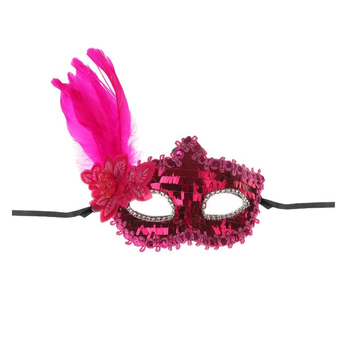Карнавальная маска "Леди" с пером, цвет фуксия