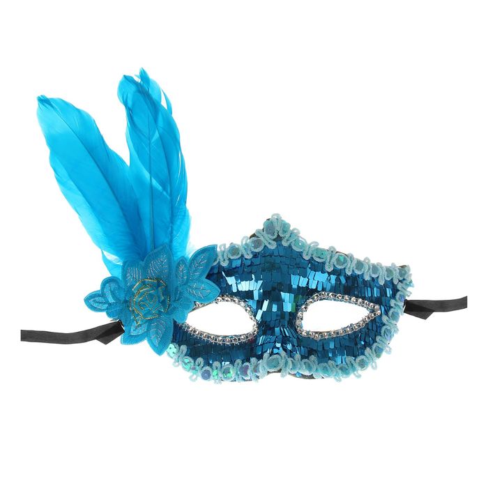 Карнавальная маска "Леди" с пером, цвет голубой