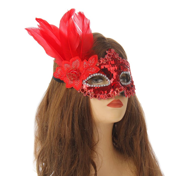 фото Карнавальная маска «леди», с пером, цвет красный страна карнавалия