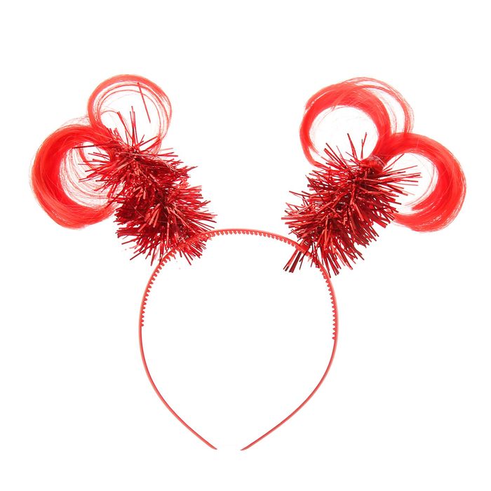 Карнавальный ободок "Хвостики" с мишурой, цвет красный
