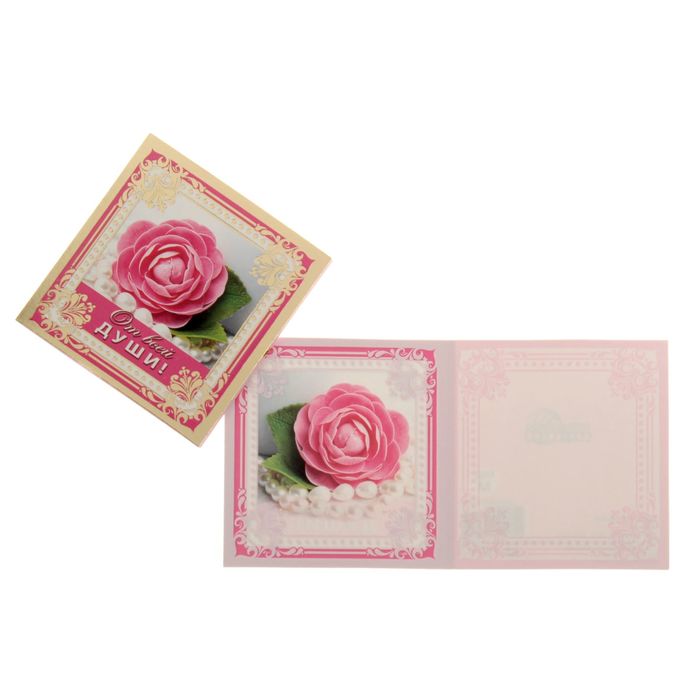 Открытка-мини "От всей души" розовая роза, фольга
