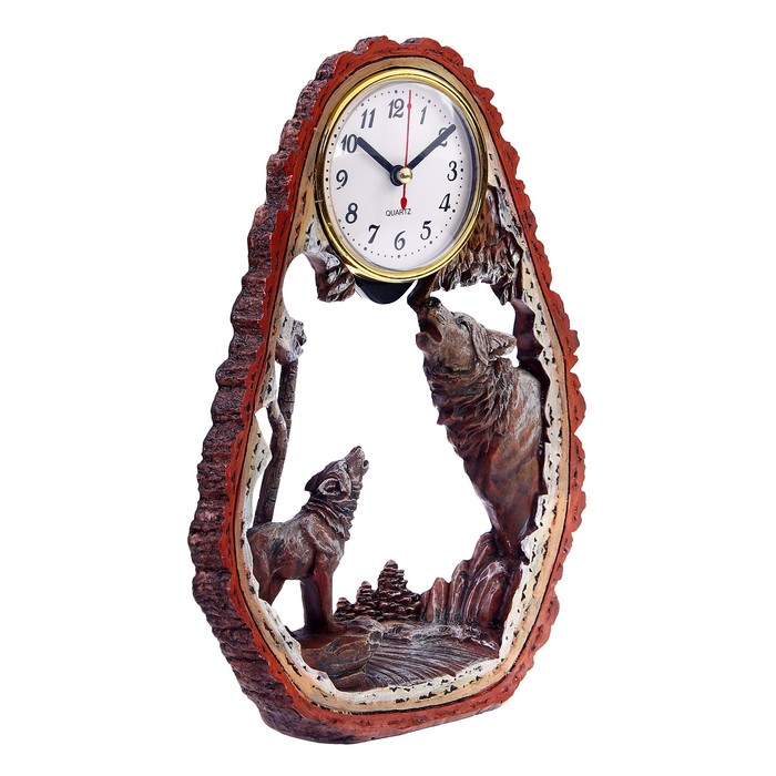 Часы настольные серия Полистоун . Волчья стая 20*28см