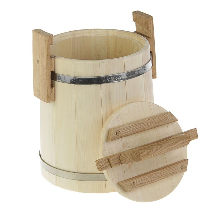 Кадка осиновая, с крышкой, 5 л, нержавеющий обруч