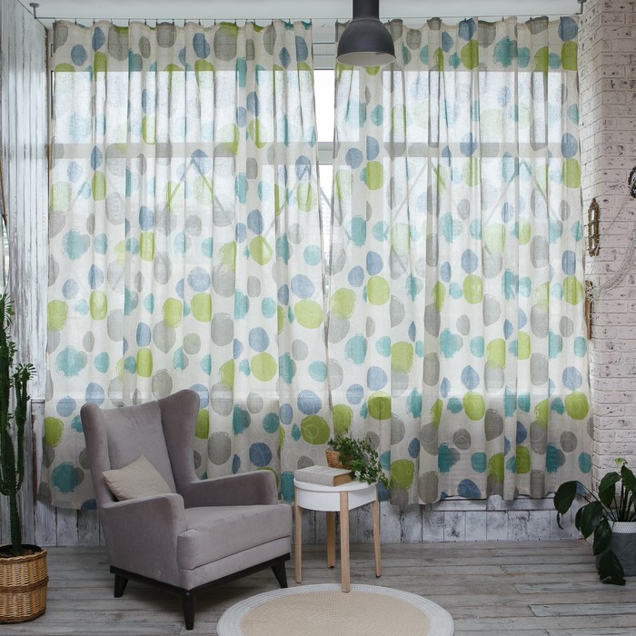 Штора портьерная "Этель" 145х260, Мыльные пузыри, полулён, 15% лён, 85% п/э