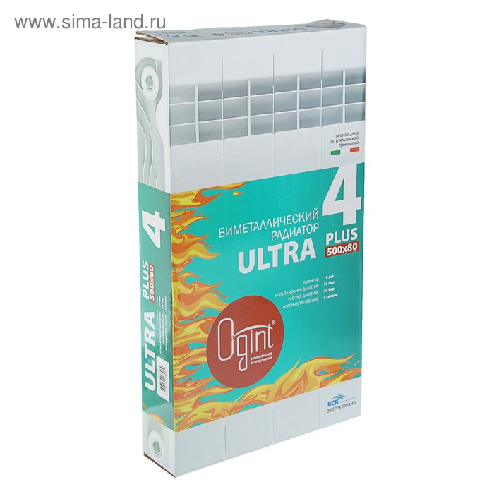 фото Радиатор биметаллический ogint ultra plus, 500х80, 4 секции