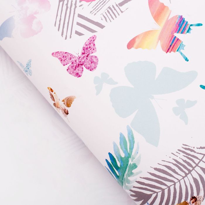 Бумага упаковочная глянцевая "Тропические бабочки", 70 х 100 см