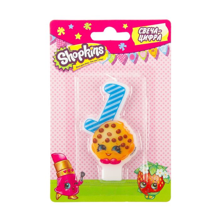 Свеча для торта цифра "Shopkins" синяя "1"