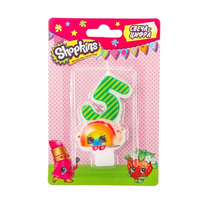 Свеча для торта цифра "Shopkins" зелёная "5"