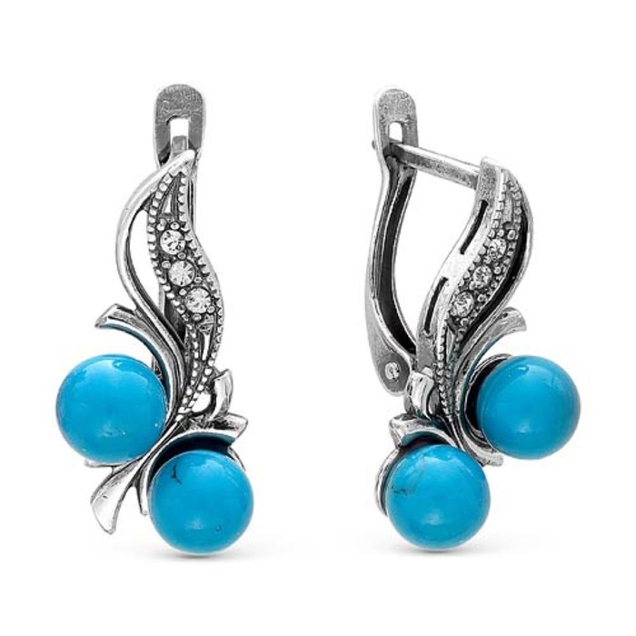 Серьги "Бирюза" виноград, посеребрение с оксидированием