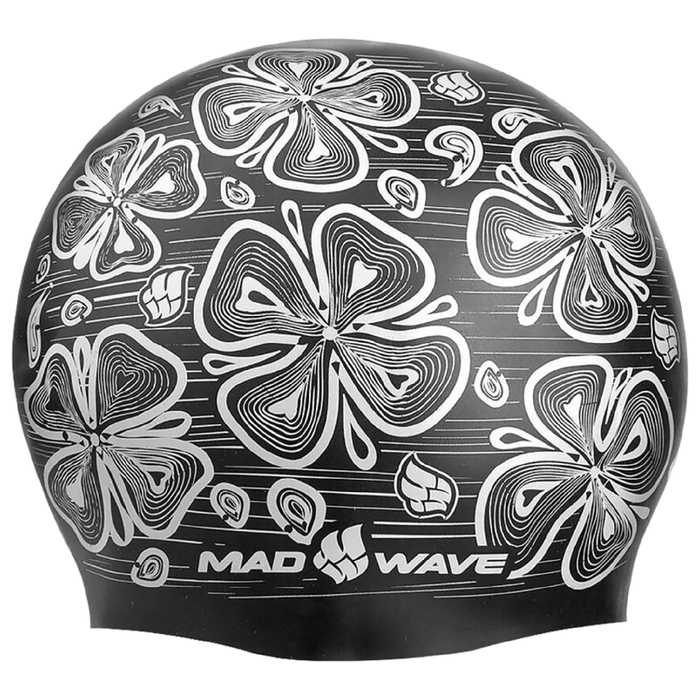 Шапочка для плавания Reverse Flora, двусторонняя, цвет чёрный/белый