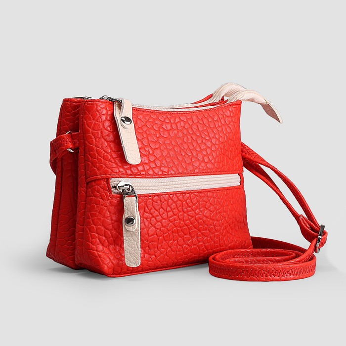 Сумка женская на молнии, 2 отдела, наружный карман, длинный ремень, цвет красный