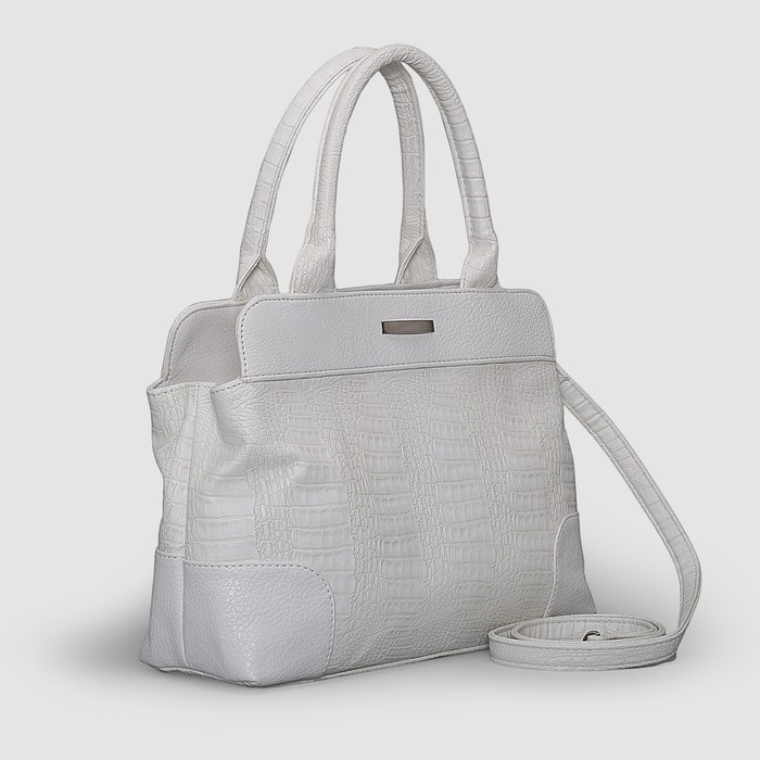 Сумка женская на молнии, 1 отдел, наружный карман, длинный ремень, цвет белый