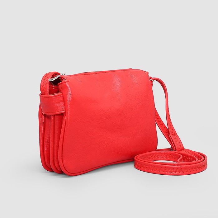 Сумка женская на молнии, 3 отдела, наружный карман, регулируемый ремень, цвет красный