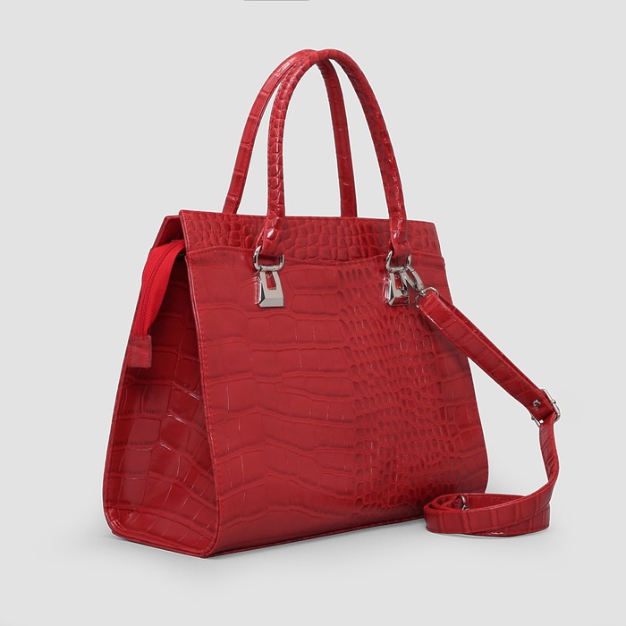 Сумка женская на молнии, 1 отдел, длинный ремень, цвет красный