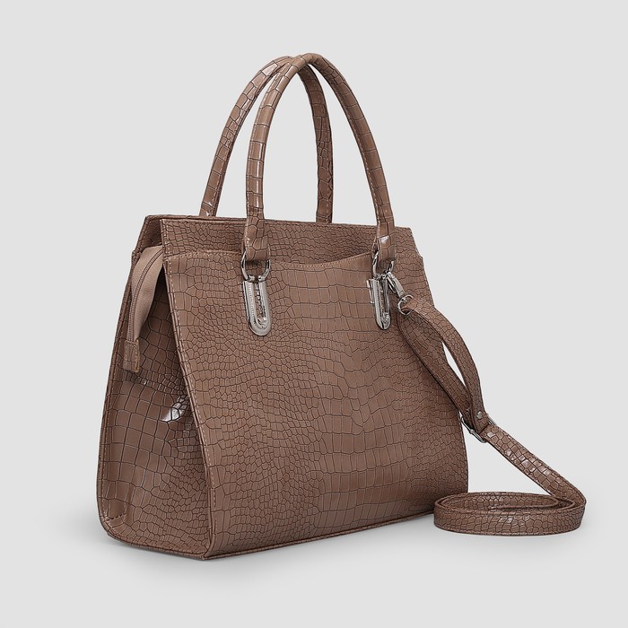 Сумка женская на молнии, 1 отдел, длинный ремень, цвет коричневый