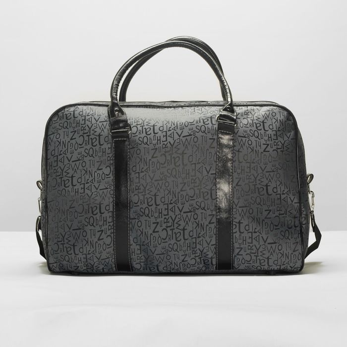 Сумка дорожная «Буквы», отдел на молнии, наружный карман, ремень, цвет серый