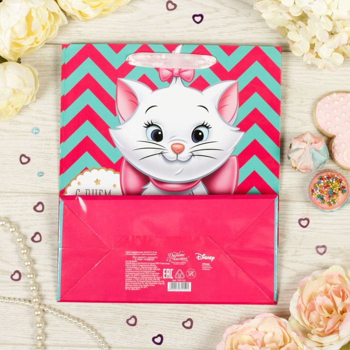 Пакет ламинированный вертикальный "Милой девочке в день рождения", Коты аристократы, 23 х 27 х 11.5 см