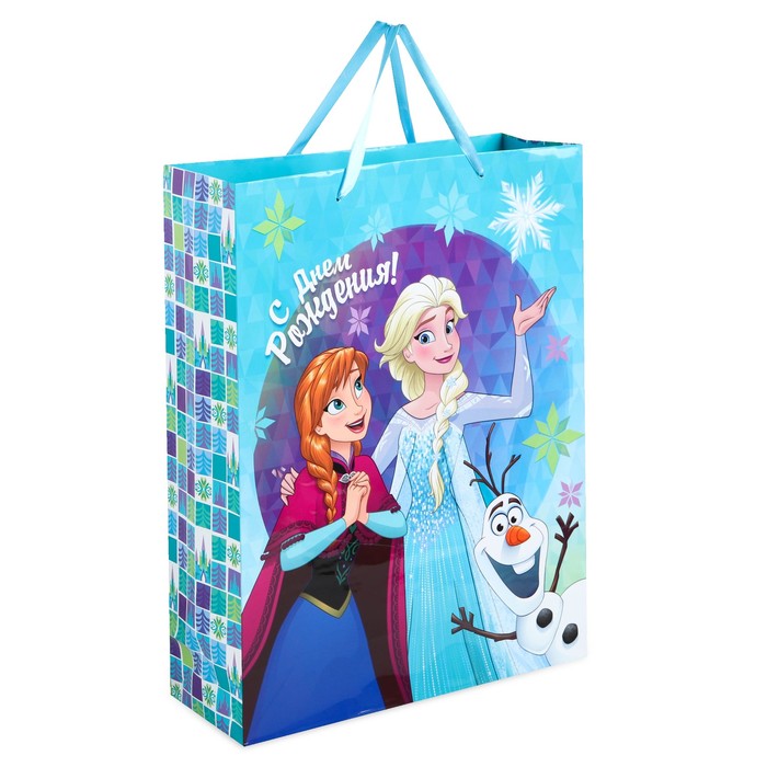 Пакет ламинированный вертикальный "Веселого дня рождения!", Холодное сердце, 23 х 27 х 11.5 см