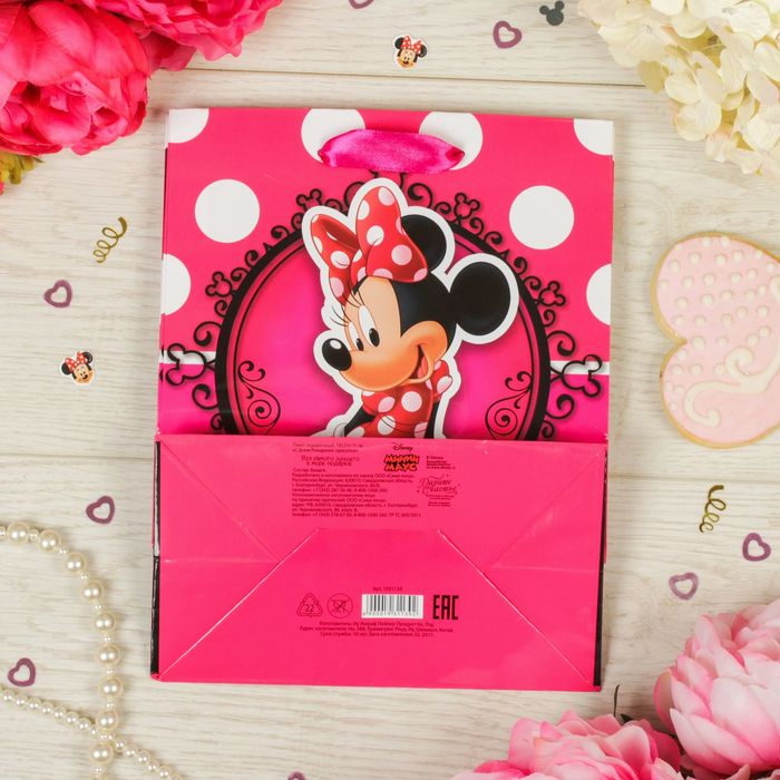 Пакет ламинированный вертикальный "С Днем Рождения, красотка!", Минни Маус, 12 х 15 х 5.5 см