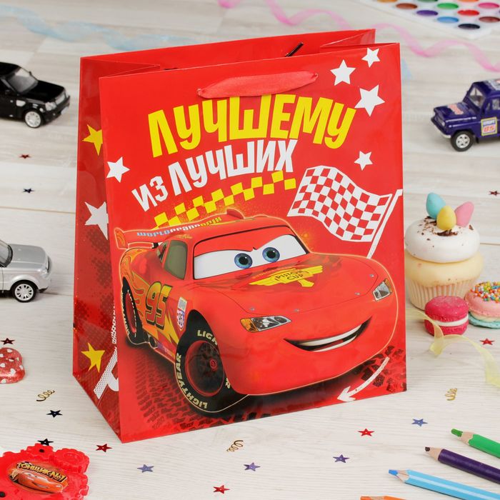 Пакет ламинированный вертикальный "Лучшему из лучших", Тачки, 23 х 27 х 11.5 см