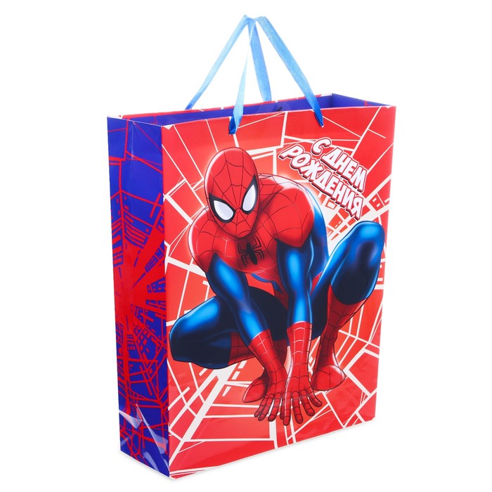 Пакет ламинированный вертикальный "С Днем рождения!", Человек-паук, 23 х 27 х 11.5 см