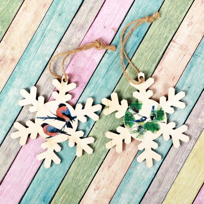 Подвеска новогодняя с цветным принтом "Снежинка", набор 2 шт.