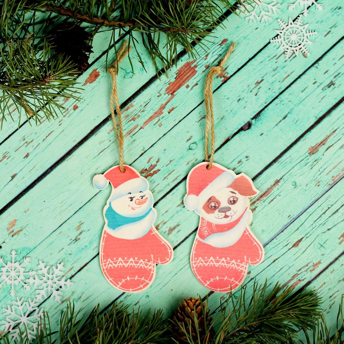 Подвеска новогодняя с цветным принтом "Варежка", 2 шт.