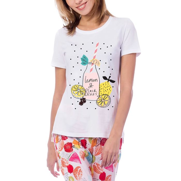 Пижама женская (футболка, брюки) MK2606/01 цвет белый, р-р 52, рост 158-164