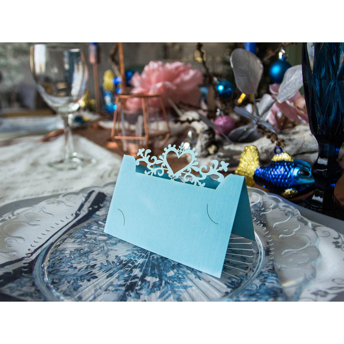 Набор заготовок для рассадочных карточек "Сердце узорное" 5шт, KR-015 (голубой)