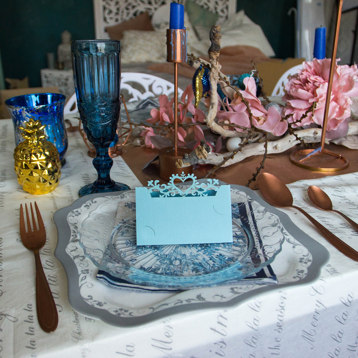 Набор заготовок для рассадочных карточек "Сердце узорное" 5шт, KR-015 (голубой)