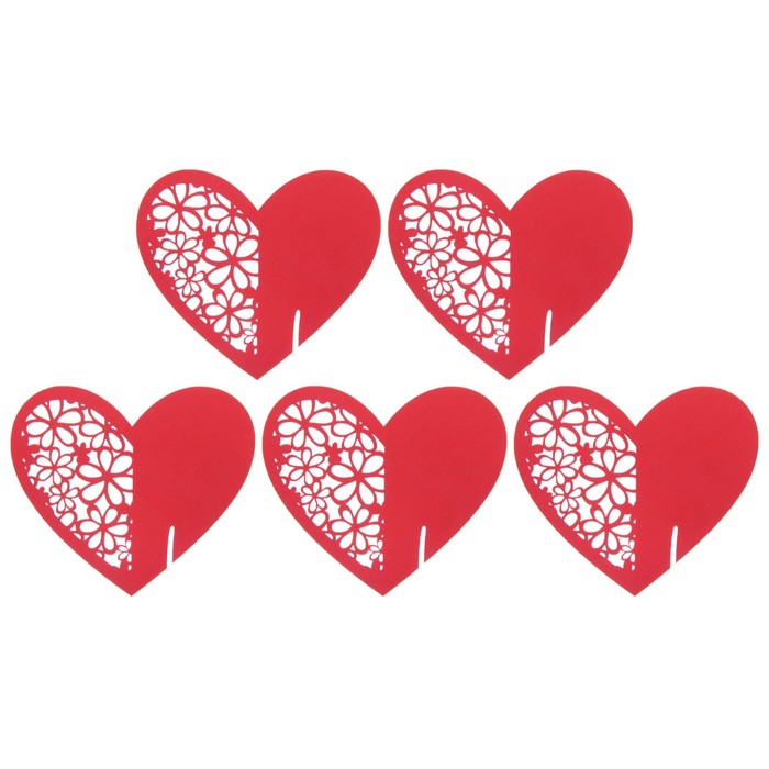Набор заготовок для украшения бокалов "Сердце" 5шт, KR-024 (красный)