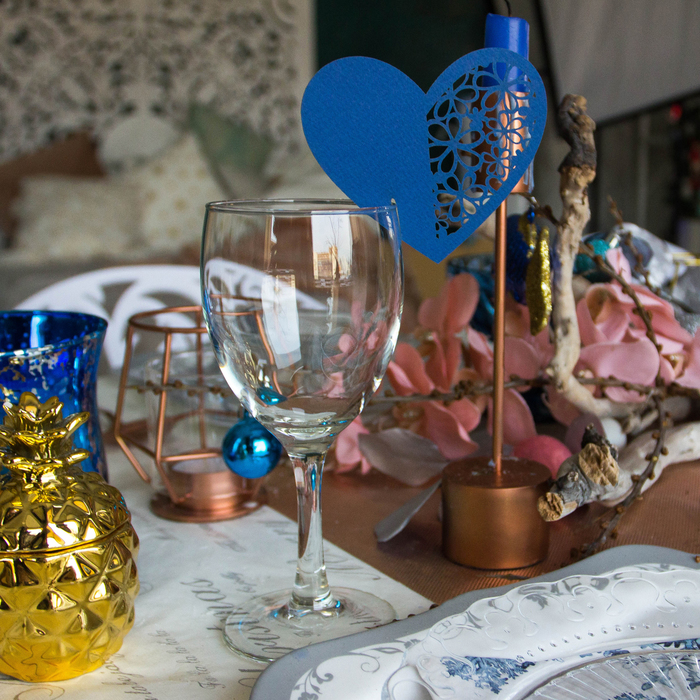 Набор заготовок для украшения бокалов "Сердце цветочное" 5шт, KR-024 (синий)