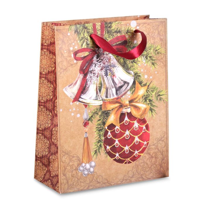 Пакет крафтовый вертикальный «Новогодие украшения», 18 × 23 × 8 см