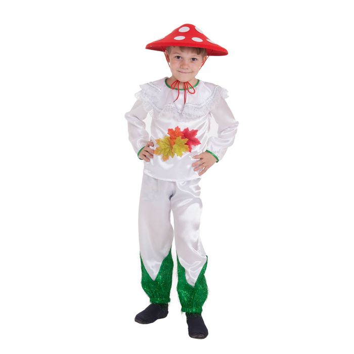 Карнавальный костюм для мальчика "Мухомор", шляпа, рубашка, штаны, р-р 60, рост 110-116 см
