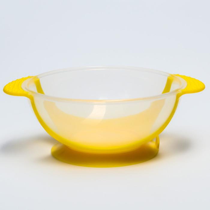 Набор для кормления, 3 предмета: миска 350 мл на присоске, крышка, термоложка, цвет жёлтый