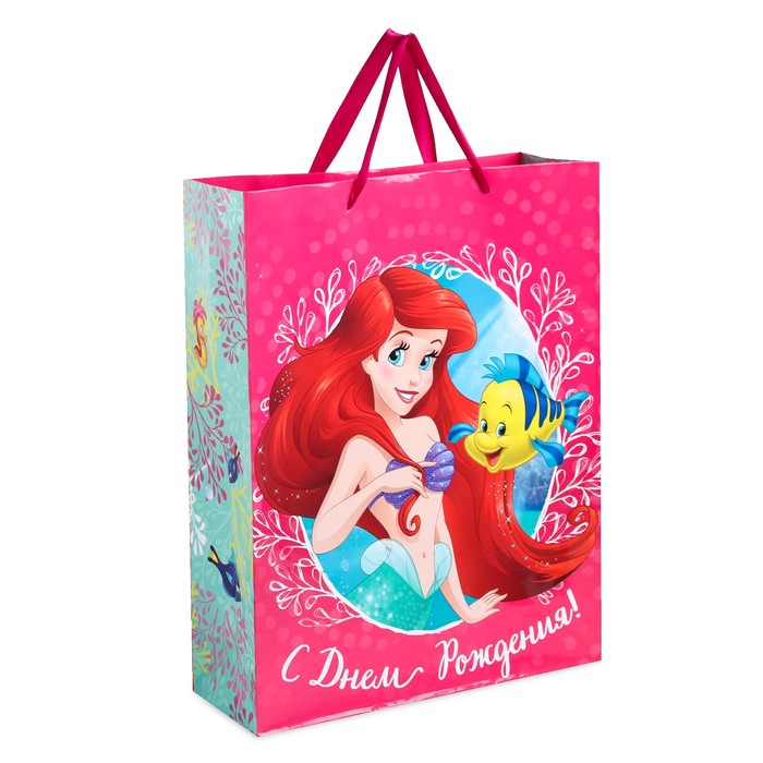 Пакет ламинированный вертикальный "С Днем Рождения", Принцесса: Ариэль, 31 х 40 х 11 см