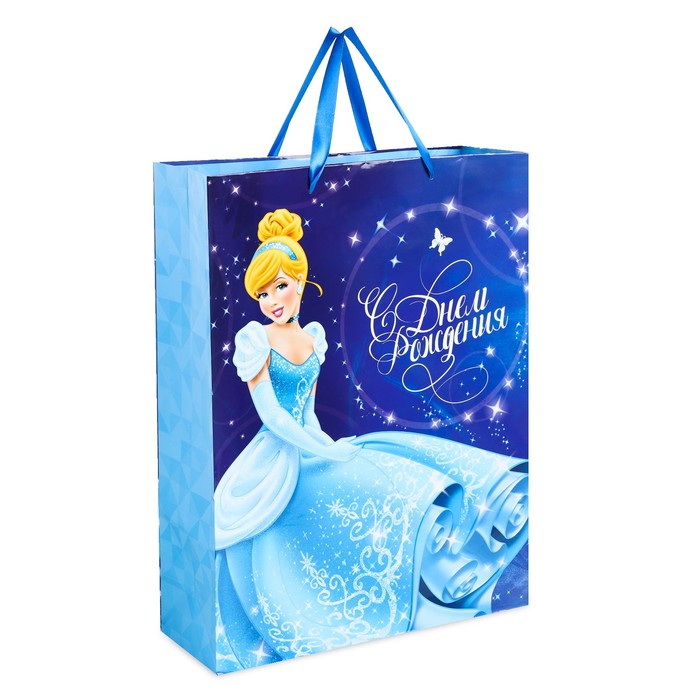Пакет ламинированный вертикальный "С Днем Рождения", Принцесса: Золушка, 18 х 23 х 10 см
