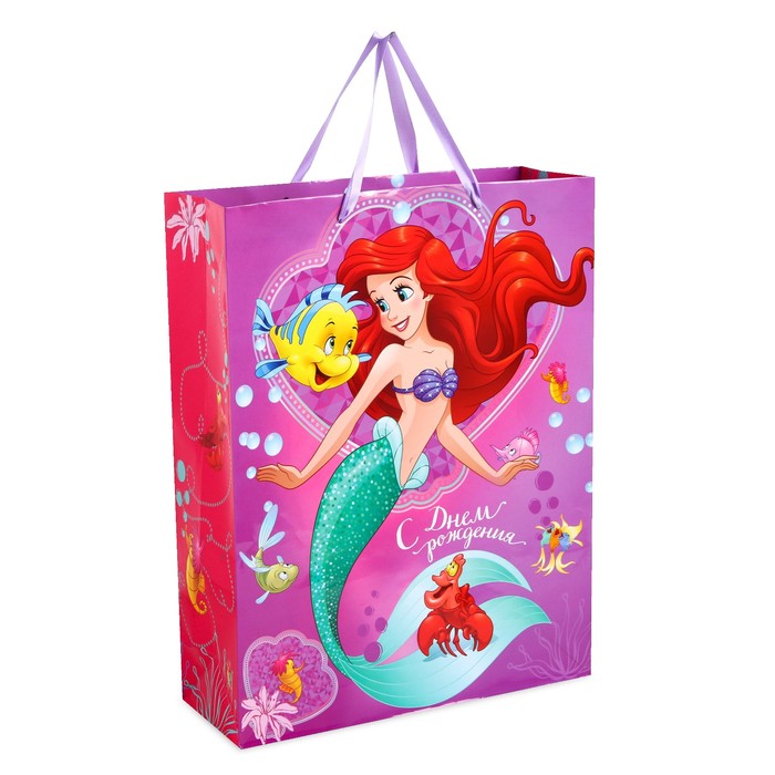 Пакет ламинированный вертикальный "С Днем Рождения!", Принцесса: Ариэль, 31 х 40 х 11 см