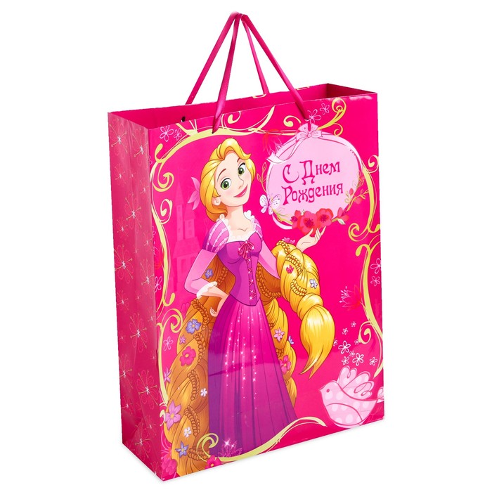 Пакет ламинированный вертикальный "С Днем Рождения", Принцесса: Рапунцель, 31 х 40 х 11 см