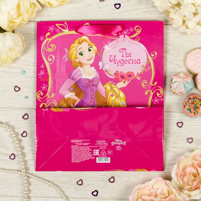 Пакет ламинированный вертикальный "С Днем Рождения", Принцесса: Рапунцель, 31 х 40 х 11 см