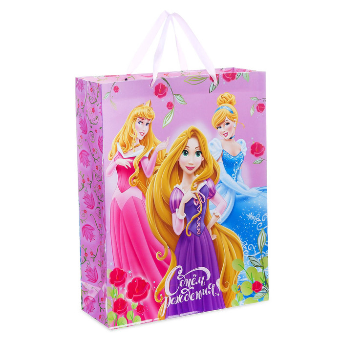 Пакет ламинированный вертикальный "День рождение принцессы!", Принцессы, 18 х 23 х 10 см