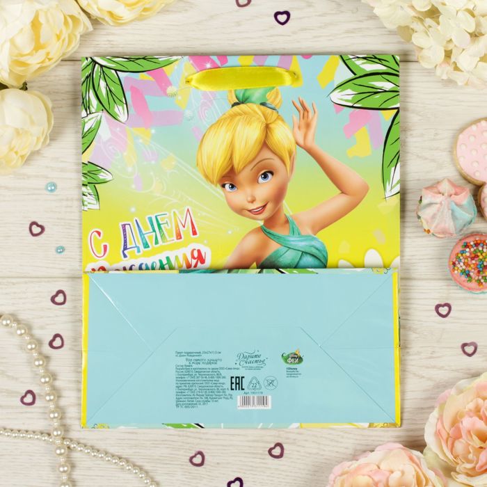 Пакет ламинированный вертикальный "С Днем Рождения, тебя!", Феи: Динь Динь, 23 х 27 х 11.5 см