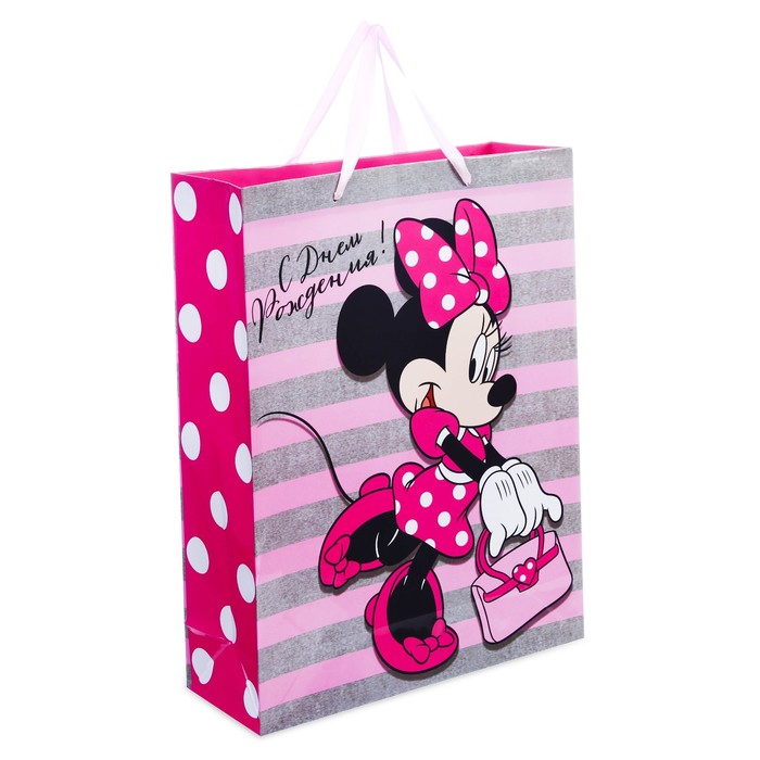 Пакет ламинированный вертикальный "С Днем рождения, тебя!", Минни Маус, 23 х 27 х 11.5 см