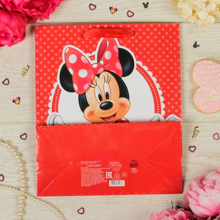 Пакет ламинированный вертикальный "Веселого дня рождения!", Минни Маус, 31 х 40 х 11 см