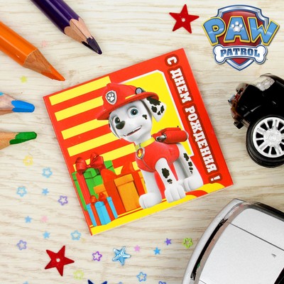 Щенячий патруль. Мини-открытка "С днем рождения!", Маршал, 6х6 см