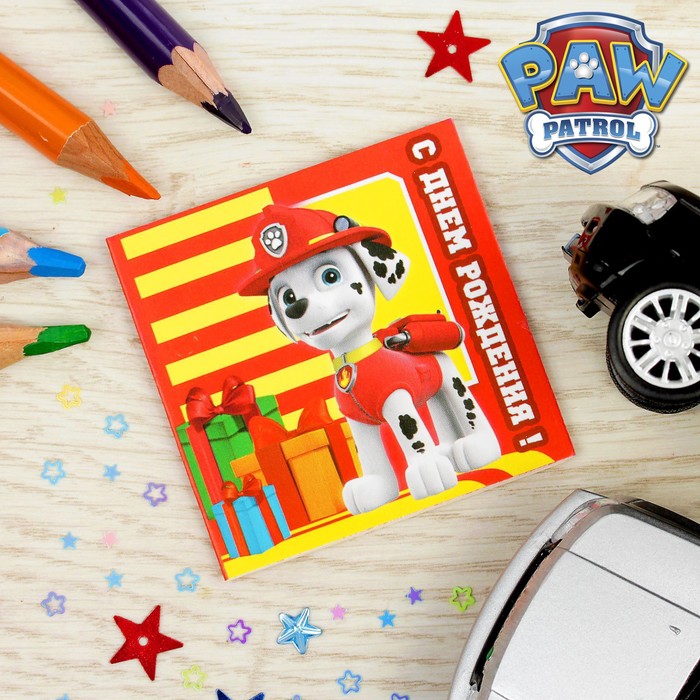 Щенячий патруль. Мини-открытка "С днем рождения!", Маршал, 6х6 см