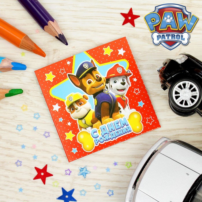 Щенячий патруль. Мини-открытка "С днем рождения!", 6х6 см