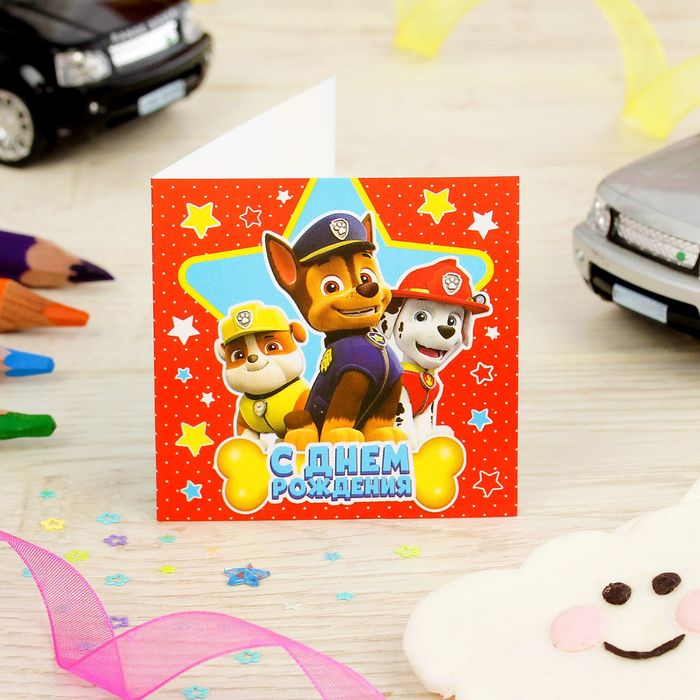 Щенячий патруль. Мини-открытка "С днем рождения!", 6х6 см