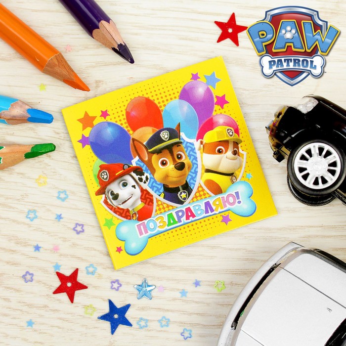 Щенячий патруль. Мини-открытка "Поздравляю!", 6х6 см